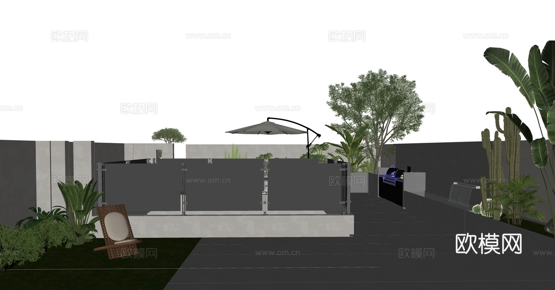 现代别墅园林 院子景观su模型下载（渲染图1）