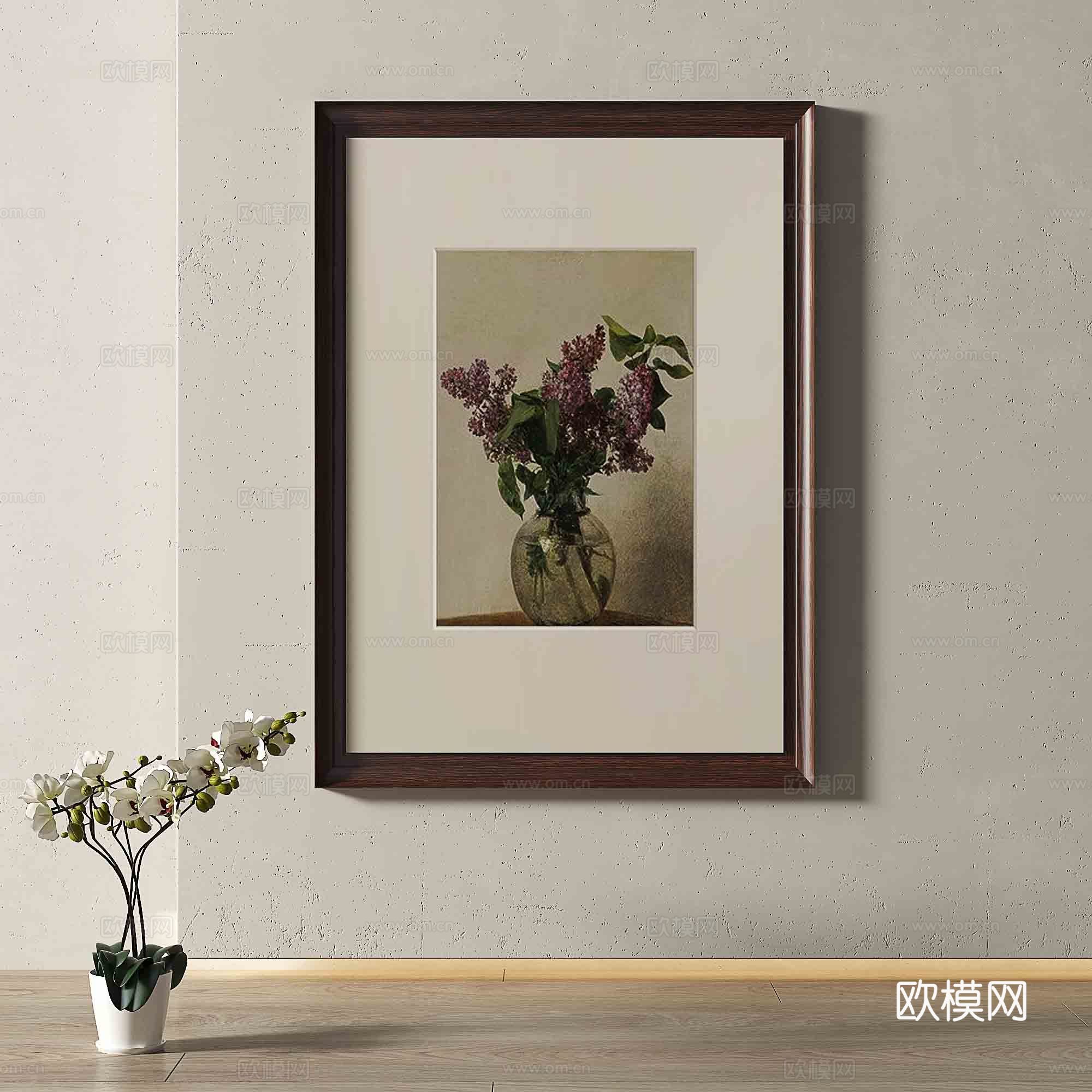 中古风花卉画 装饰画3d模型