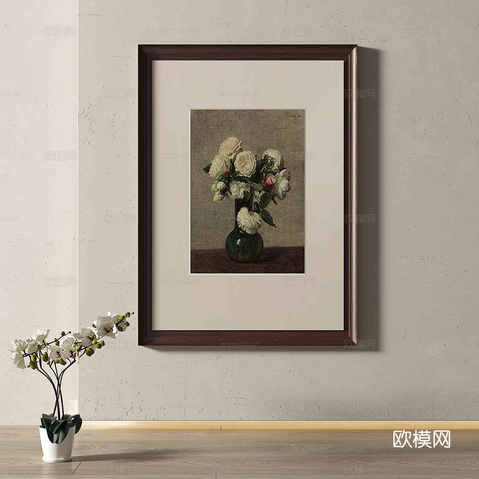 中古风花卉画 装饰画3d模型