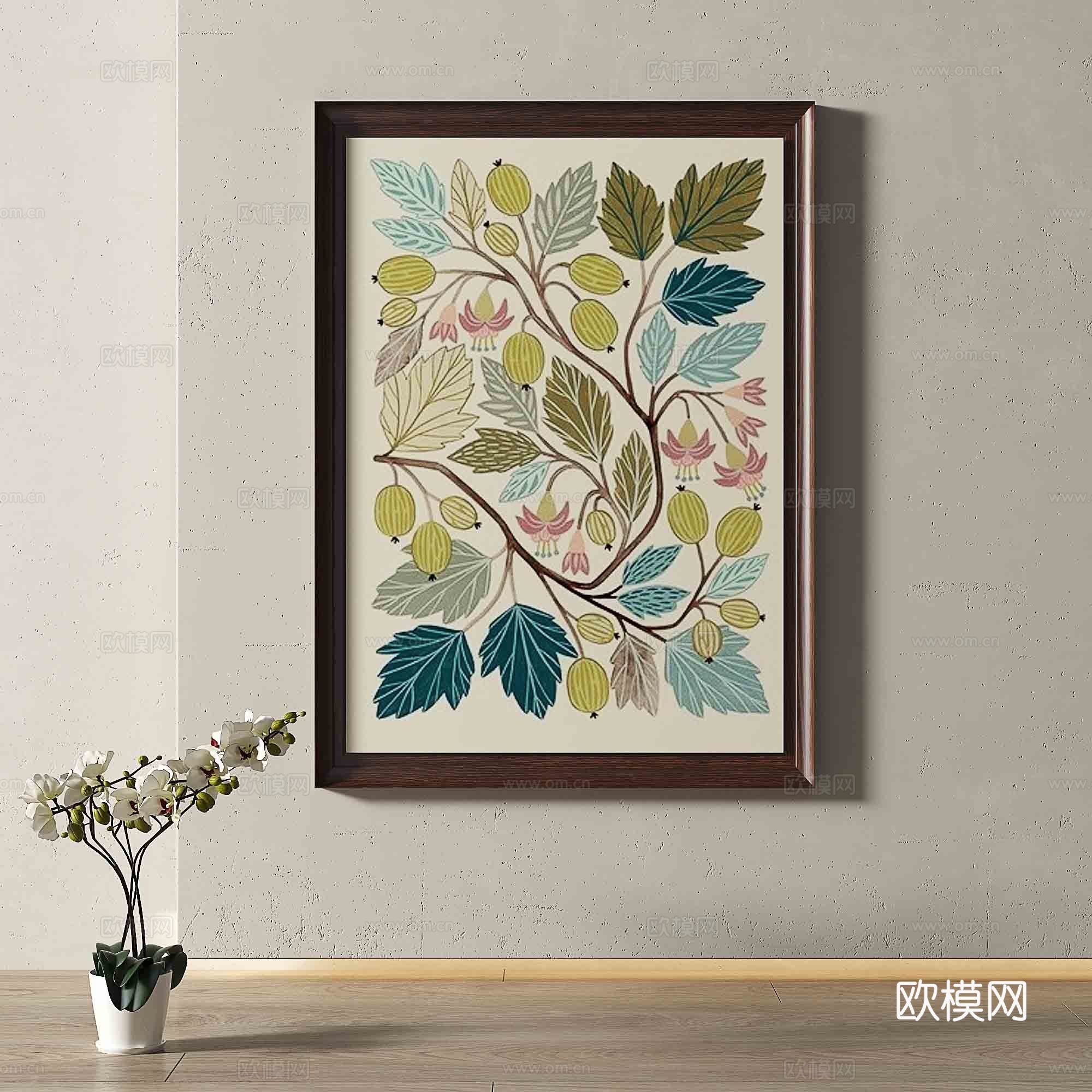 中古风花卉画 装饰画3d模型