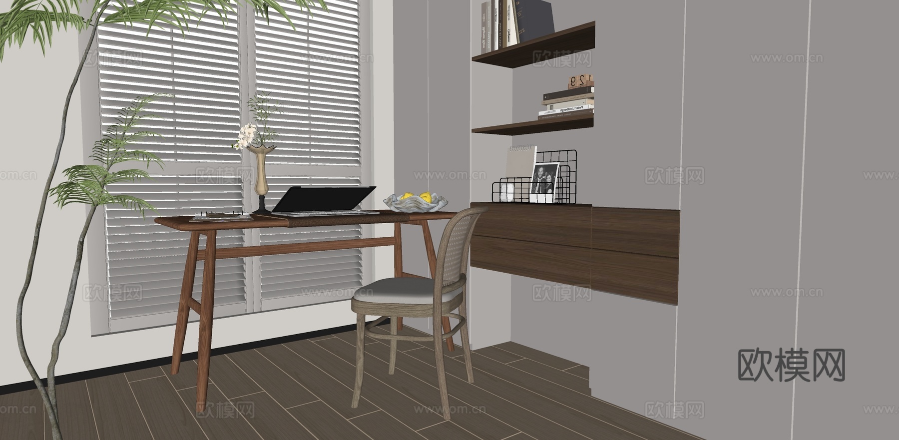 中古风书桌椅su模型下载（渲染图1）