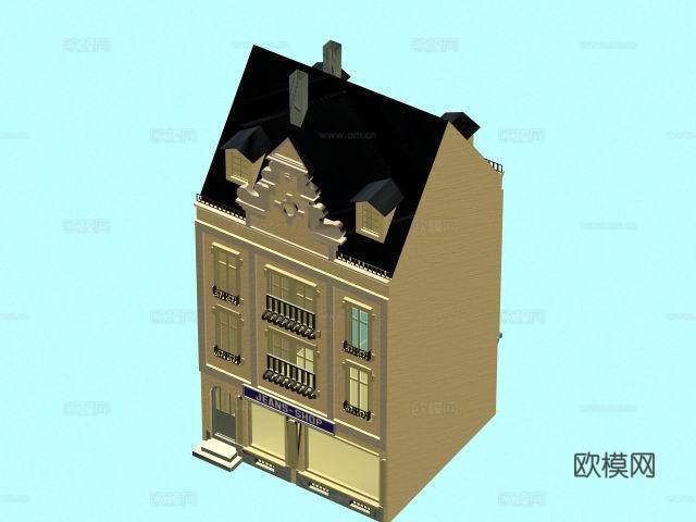 欧式住宅楼外观免费3d模型下载(渲染图3)