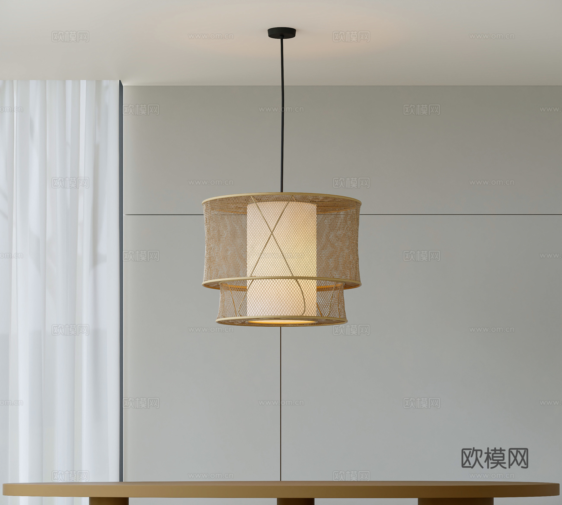日式吊灯 藤编吊灯su模型下载（渲染图2）