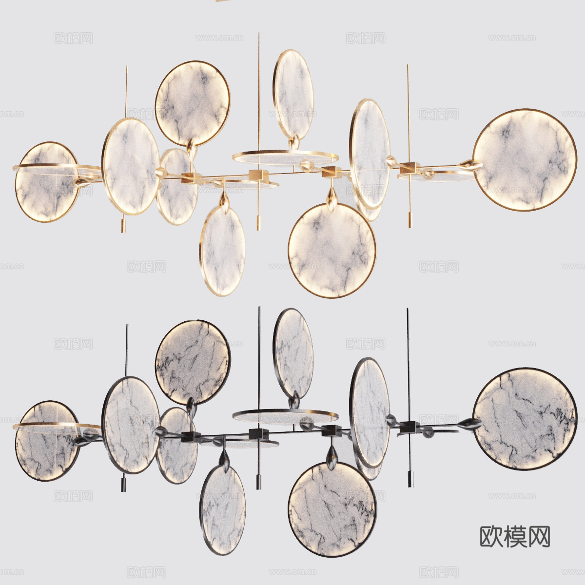 新中式大理石 工艺吊灯3d模型