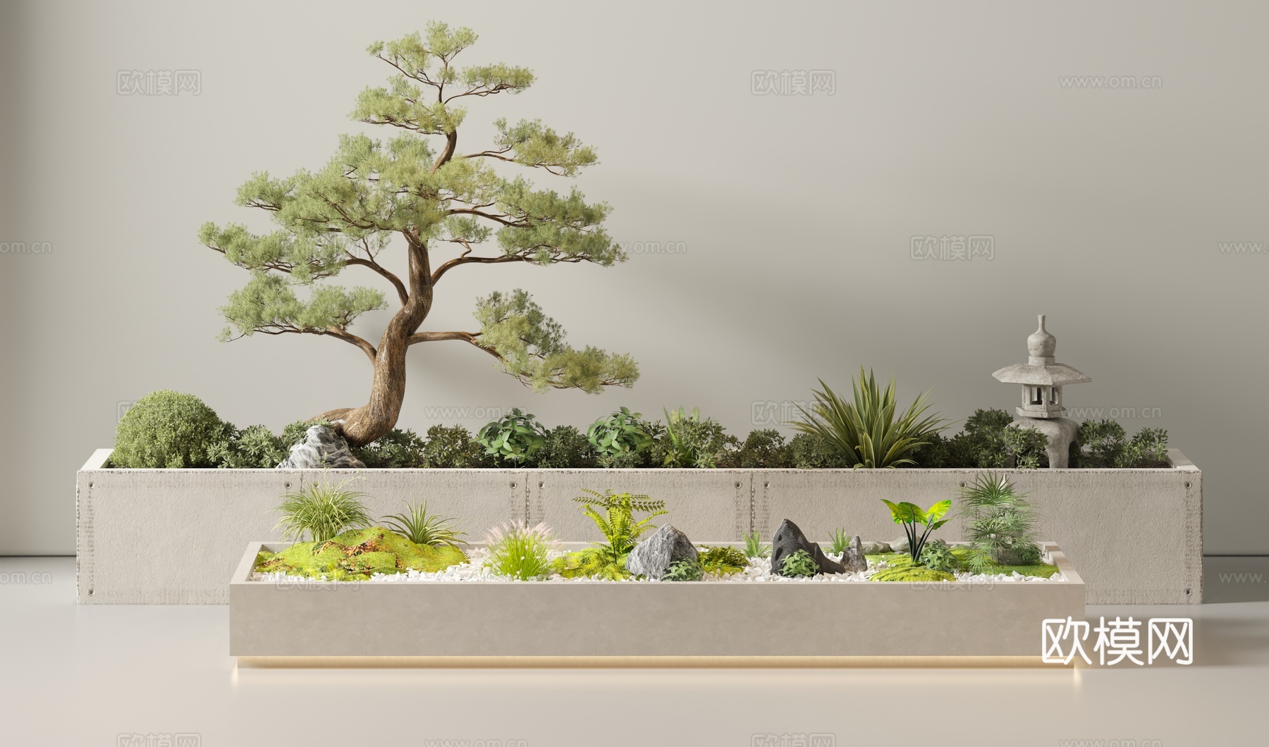 新中式景观造景 植物堆3d模型