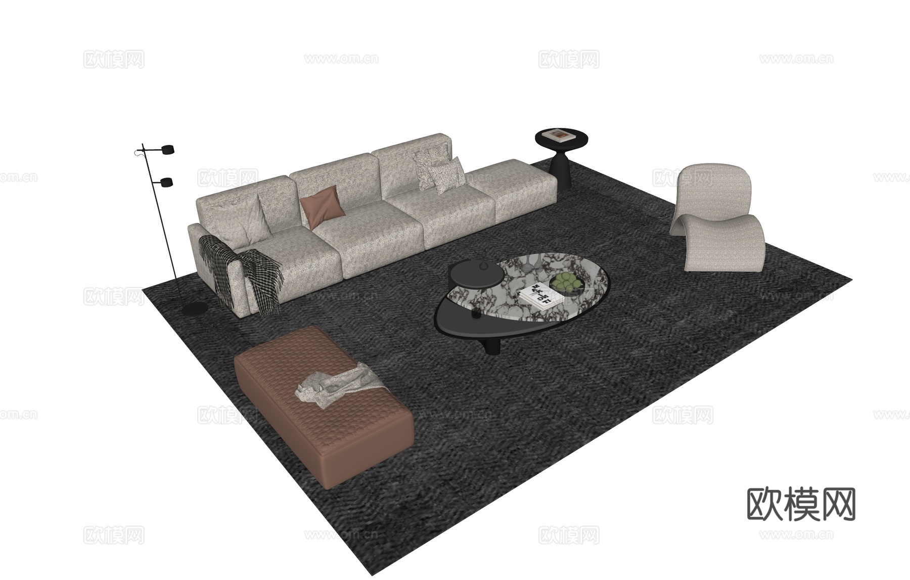 现代组合沙发su模型下载（渲染图1）
