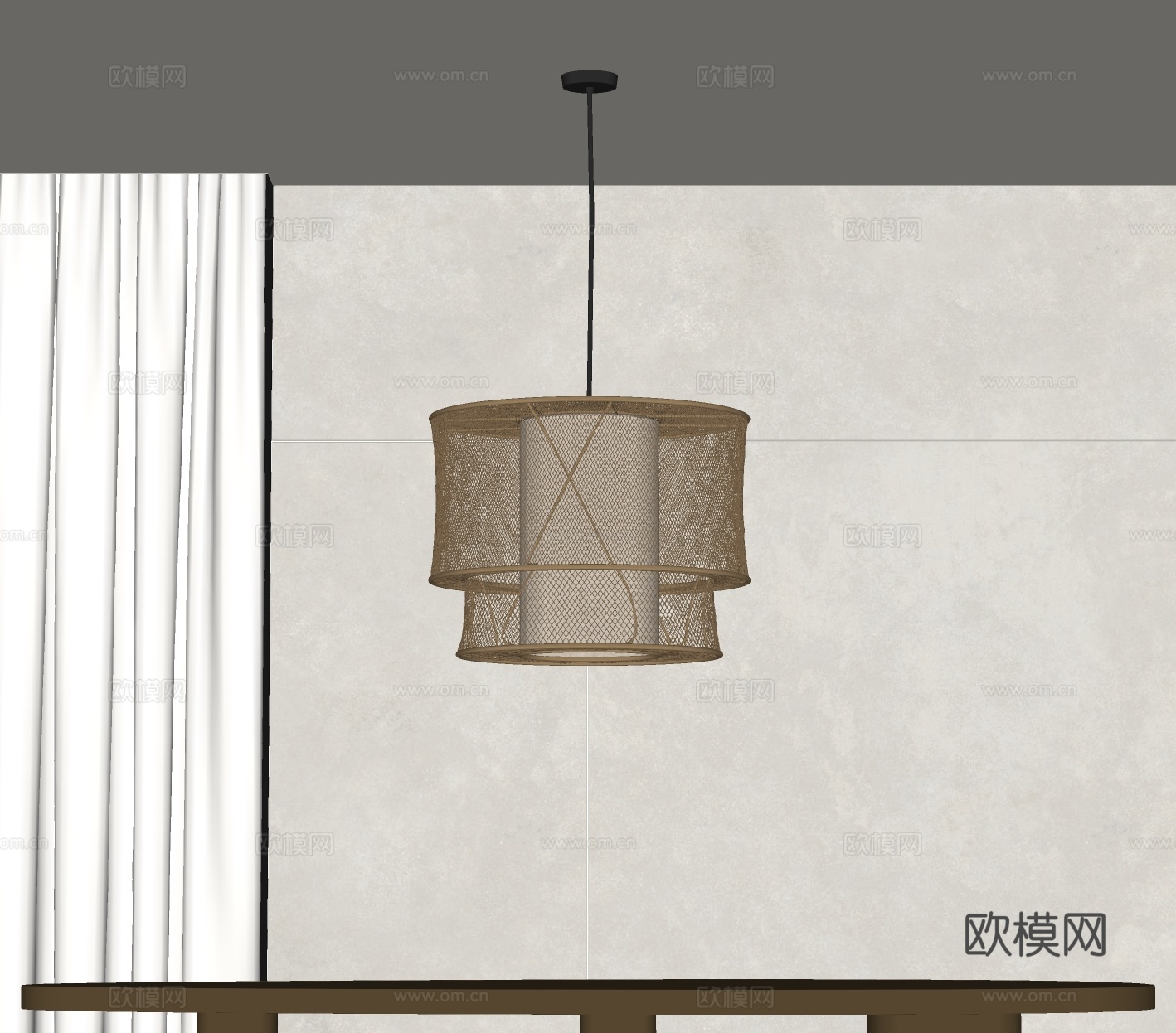 日式吊灯 藤编吊灯su模型下载（渲染图1）
