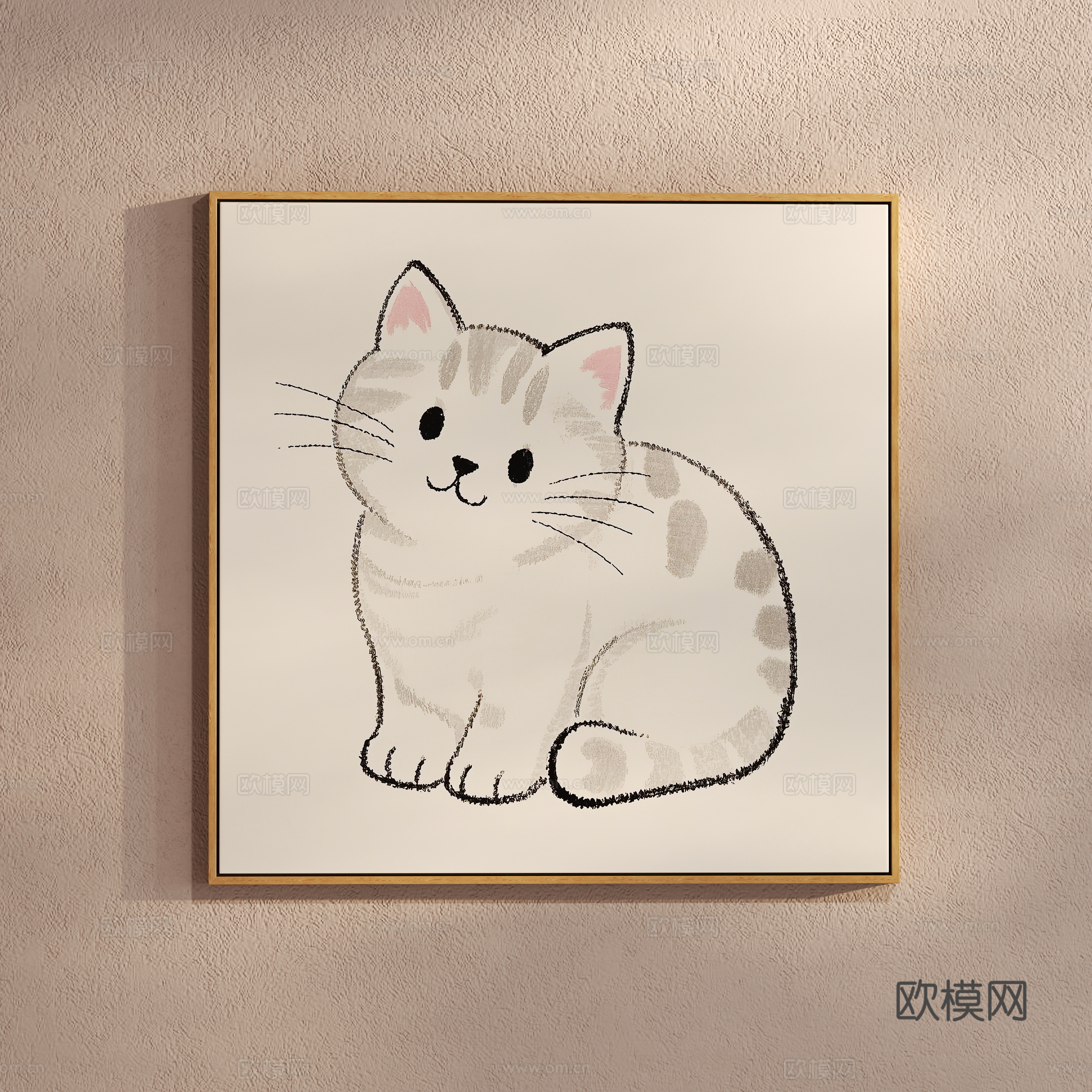 奶油风猫咪画 简约卡通儿童画3d模型