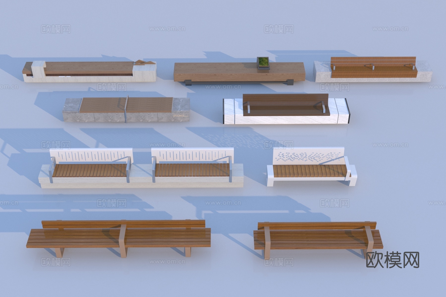 现代户外椅 长凳 景观座椅3d模型