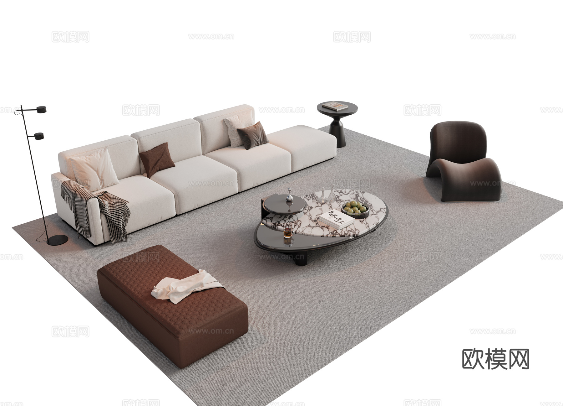 现代组合沙发su模型下载（渲染图2）