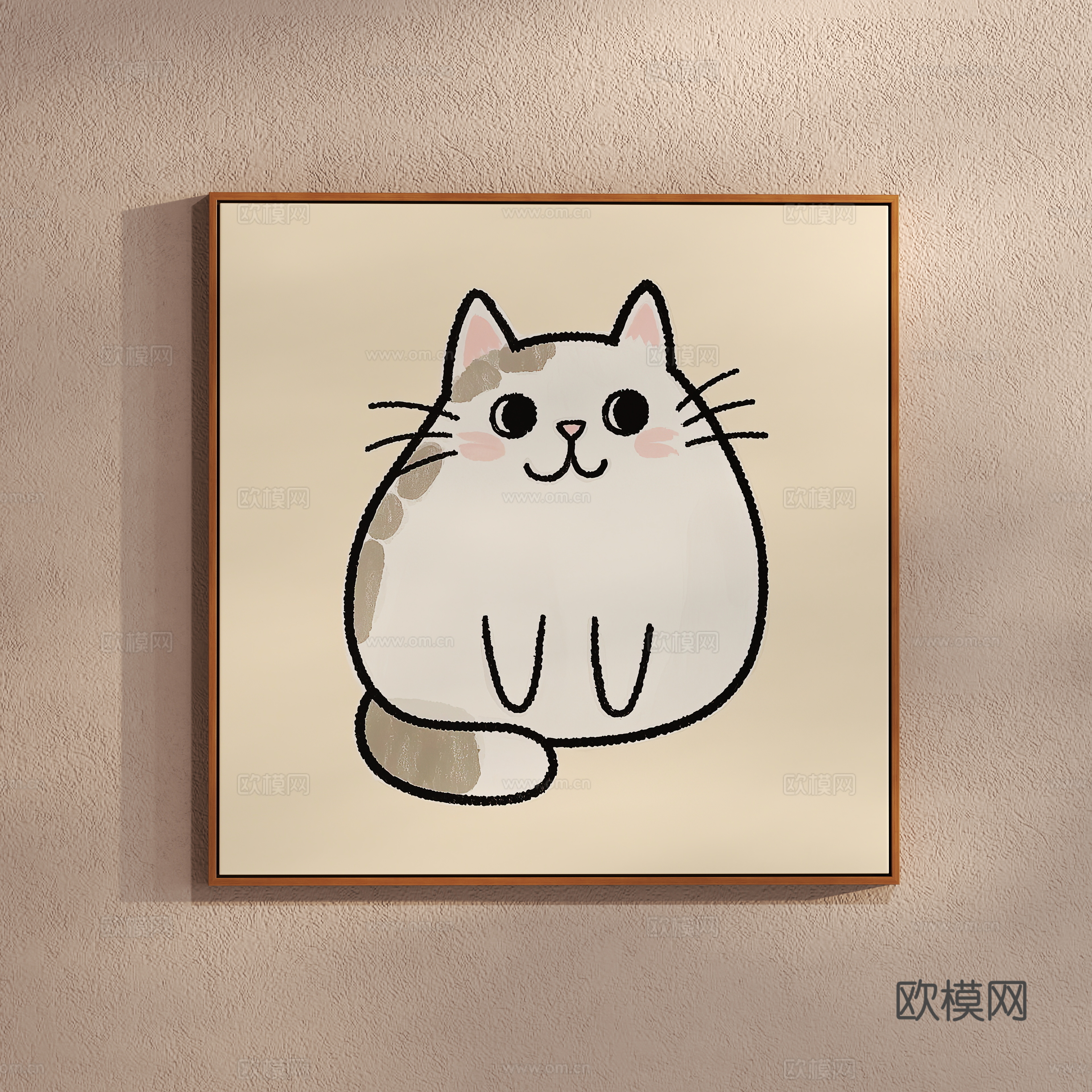 奶油风简约画 猫咪画 卡通儿童挂画3d模型