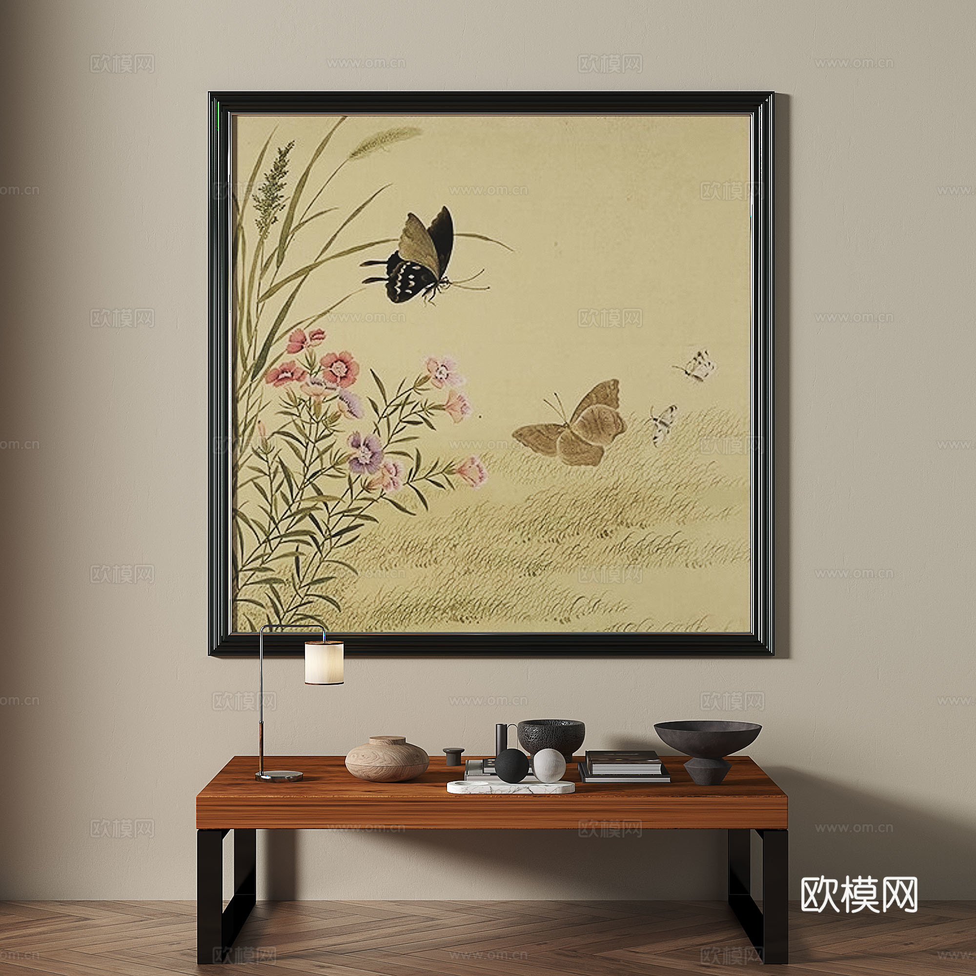 中古风 蝴蝶画 装饰画3d模型