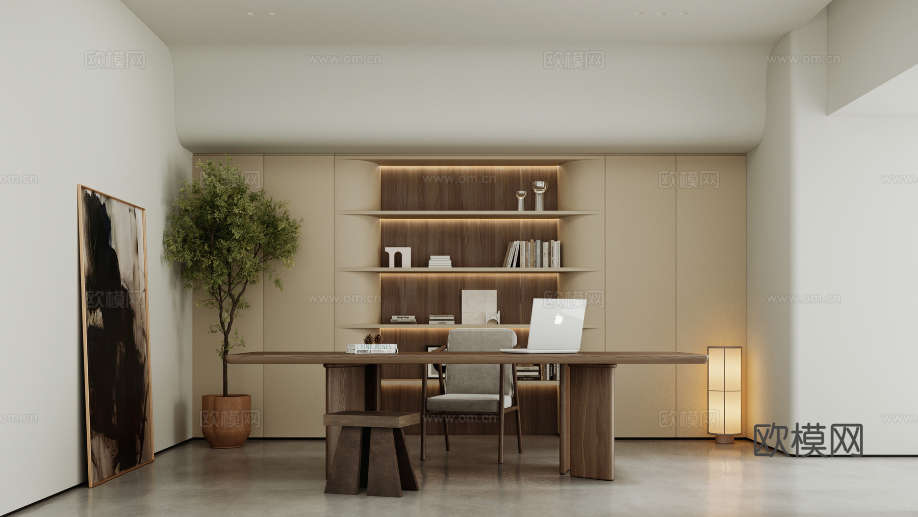 现代书房su模型下载（渲染图2）