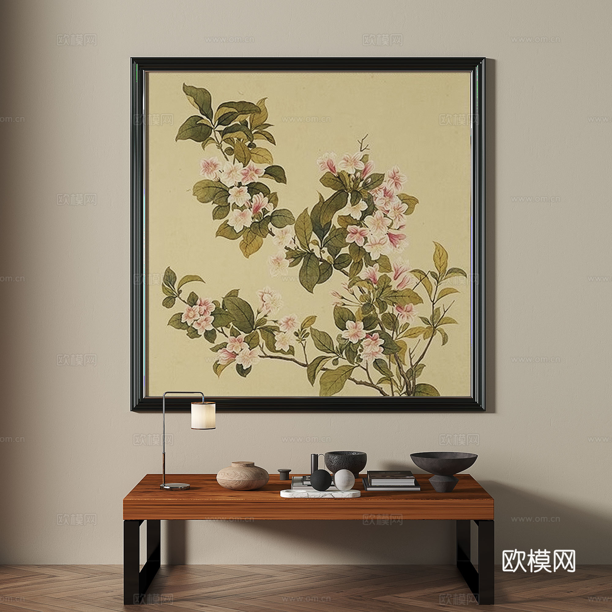 中古风复古画 花朵画 装饰画3d模型