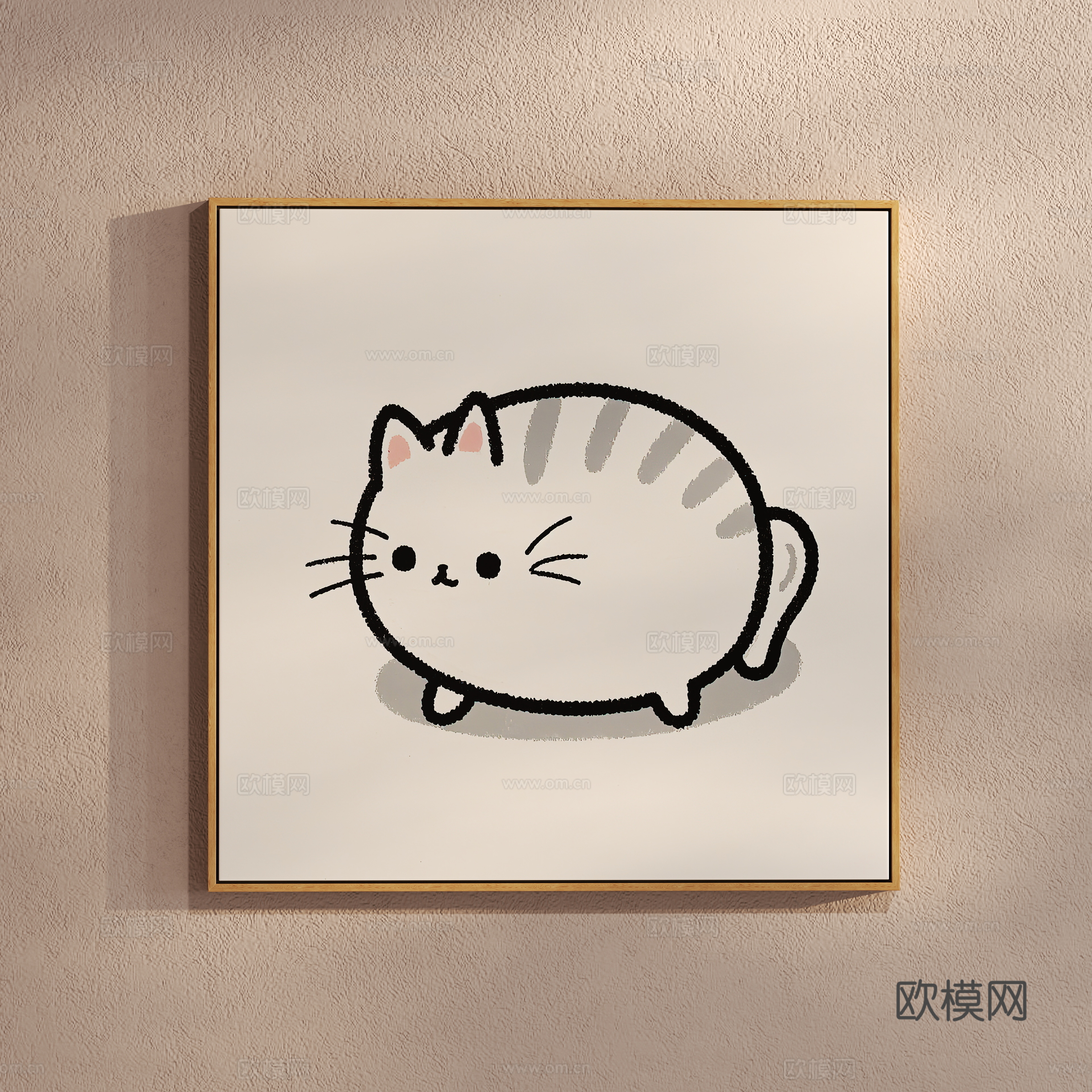 奶油风简约猫咪画 儿童挂画3d模型