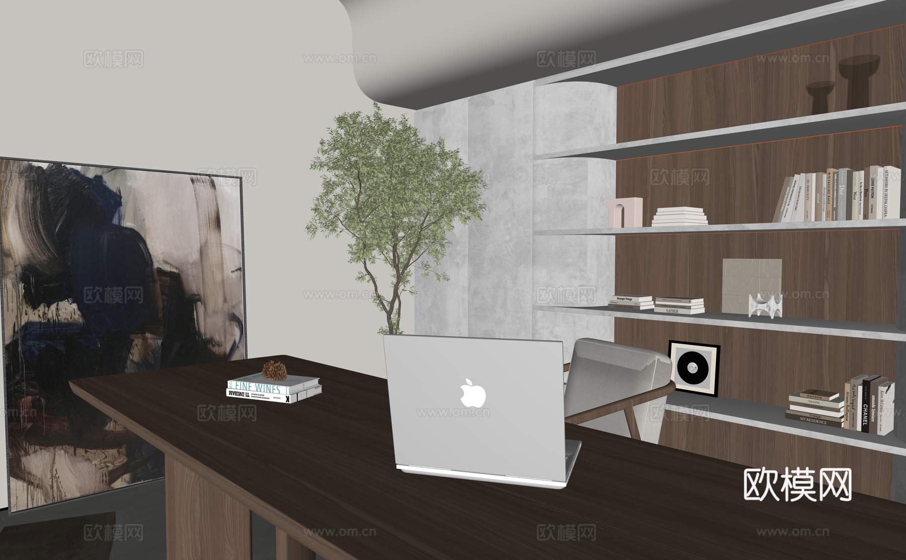 现代书房su模型下载（渲染图1）