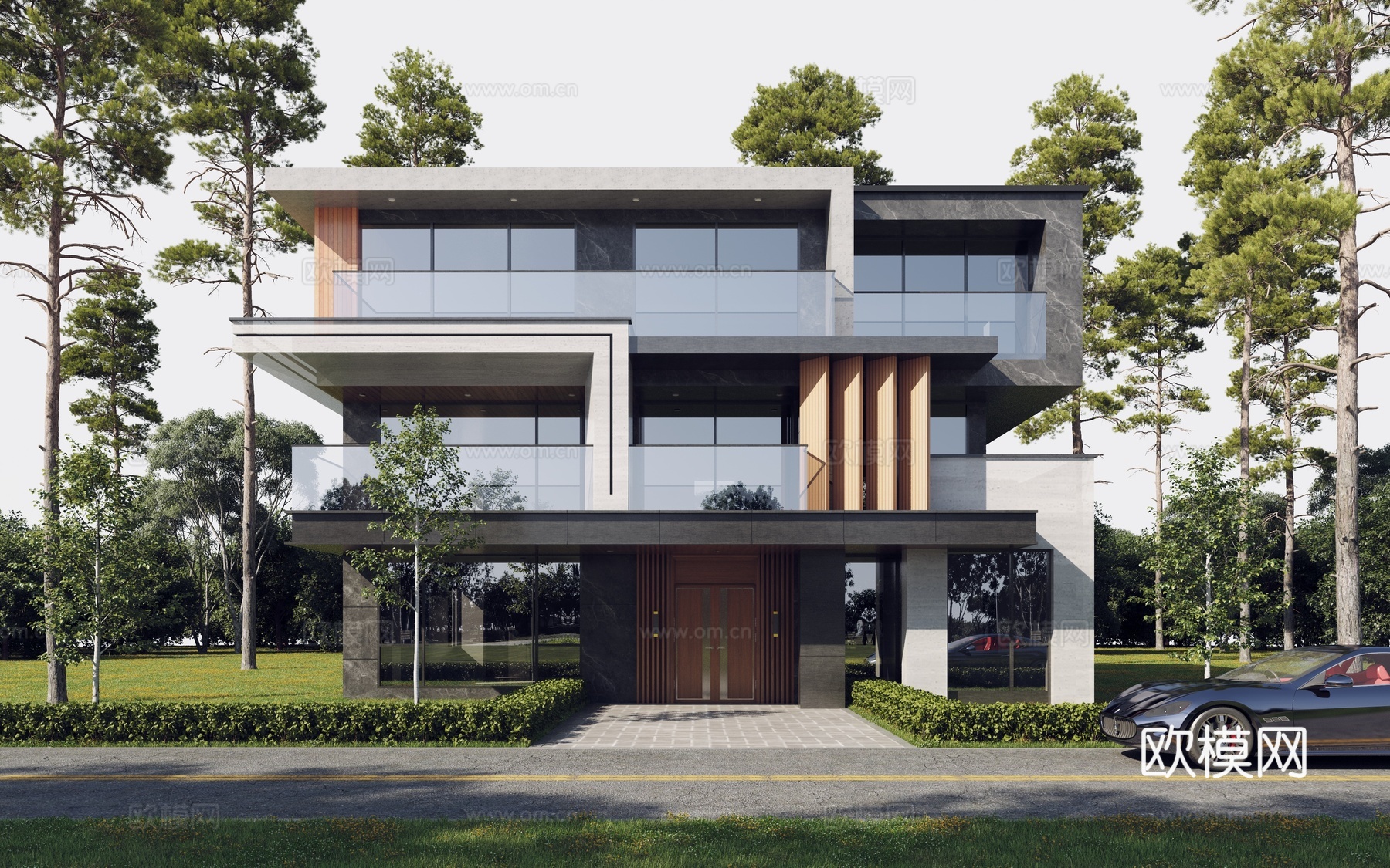 现代独栋别墅外观3d模型下载