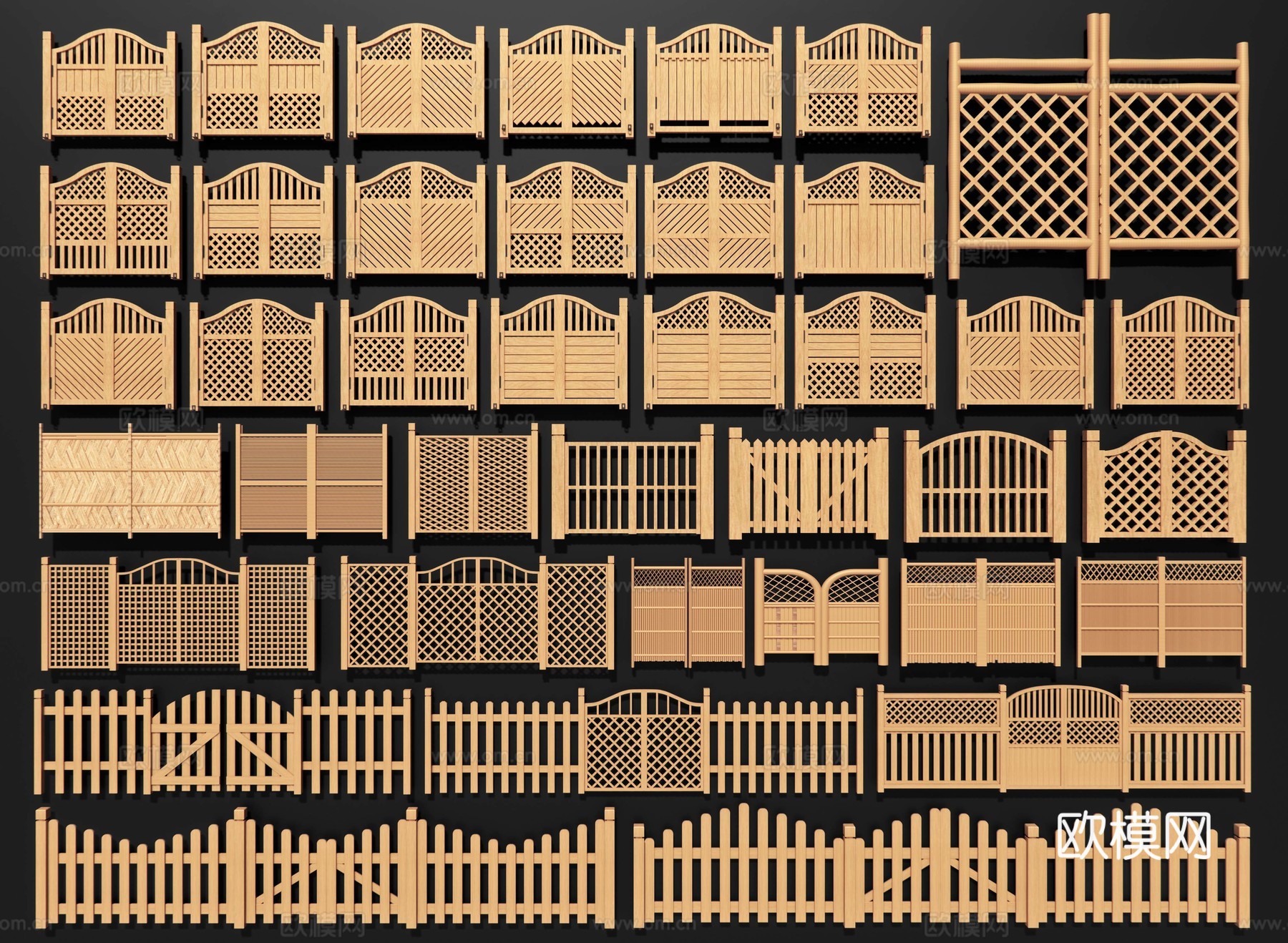 中式栅栏门 庭院门 篱笆门 木栏杆门 围栏门3d模型