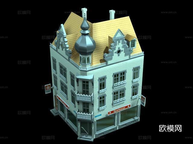 欧式住宅楼外观免费3d模型下载(渲染图1)