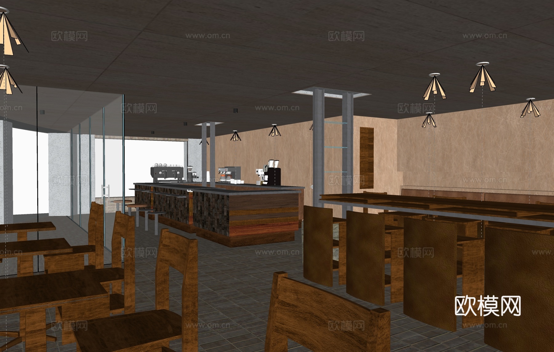 中古风咖啡厅 咖啡馆su模型下载（渲染图1）