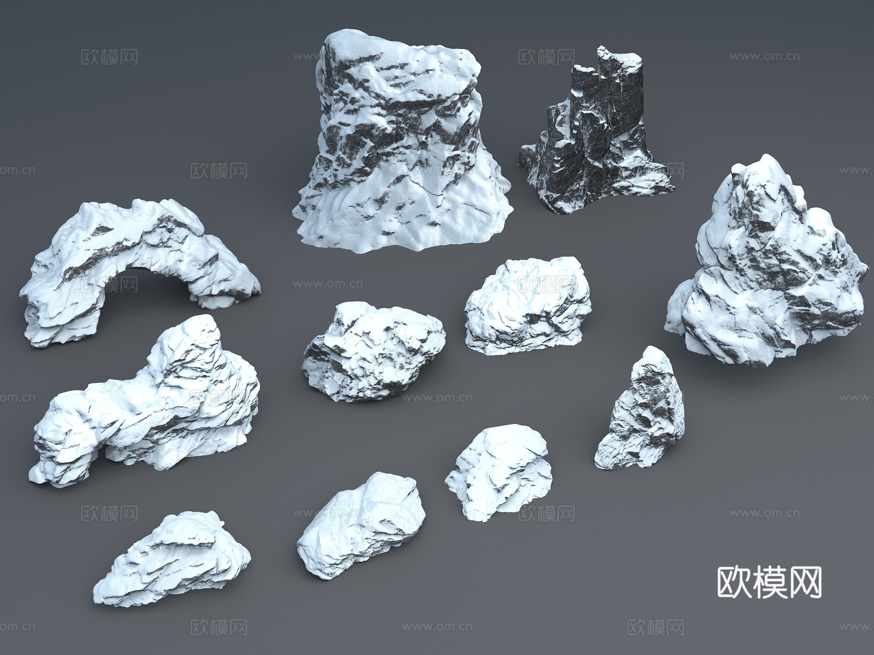 冬天石头 雪景石头 冬天假山 雪景假山 积雪假山 石头3d模型
