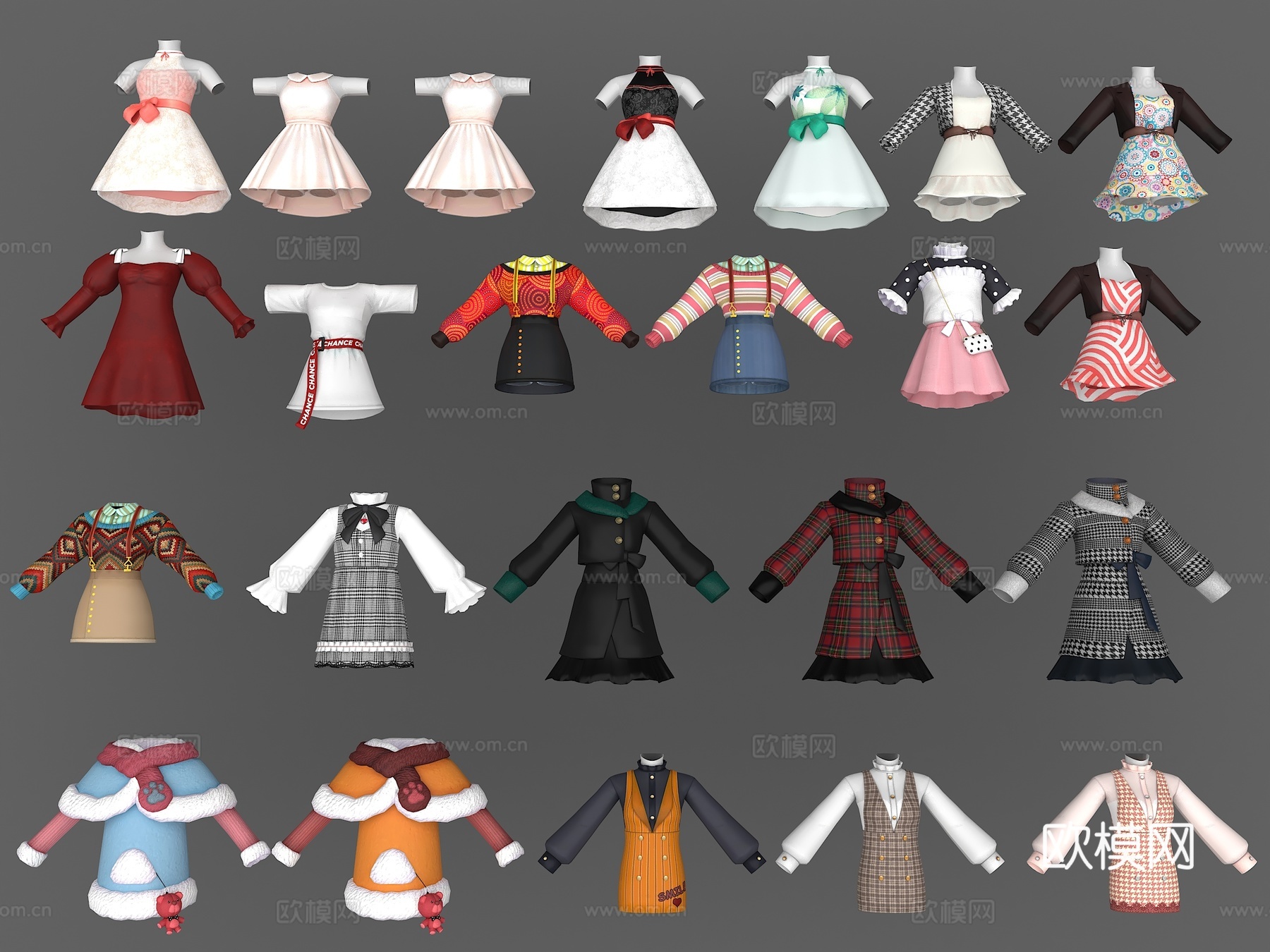 欧式服装 卡通服装 古典服装 裙子 连衣裙 衣服3d模型下载