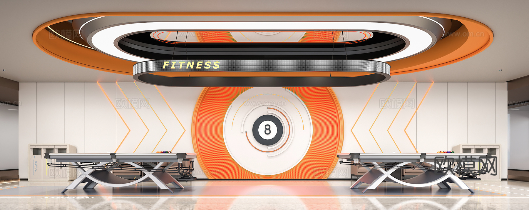 现代台球馆 台球厅su模型下载（渲染图2）