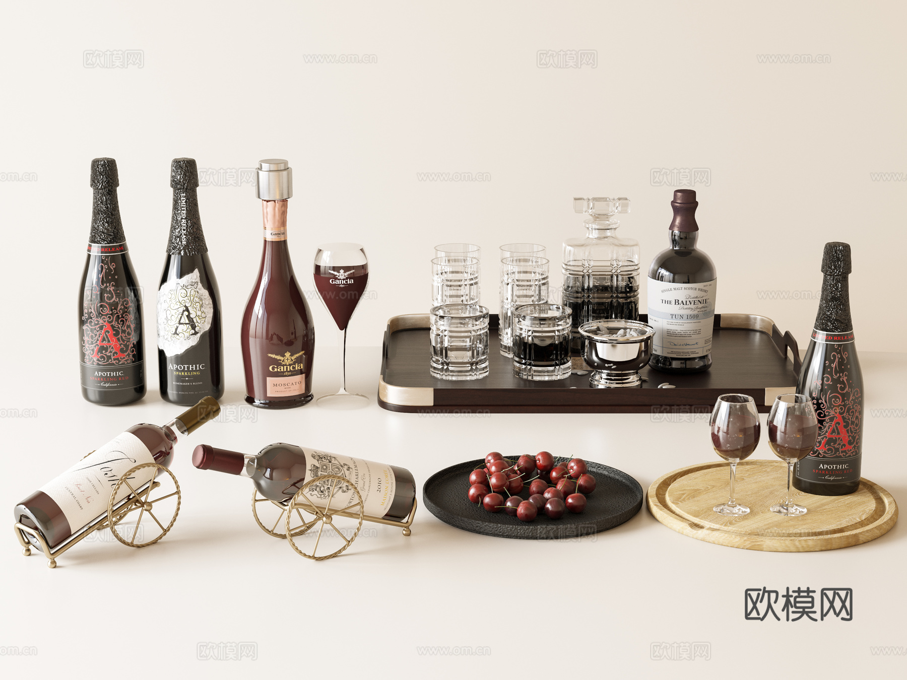 酒瓶 酒水 酒杯 洋酒su模型下载（渲染图2）