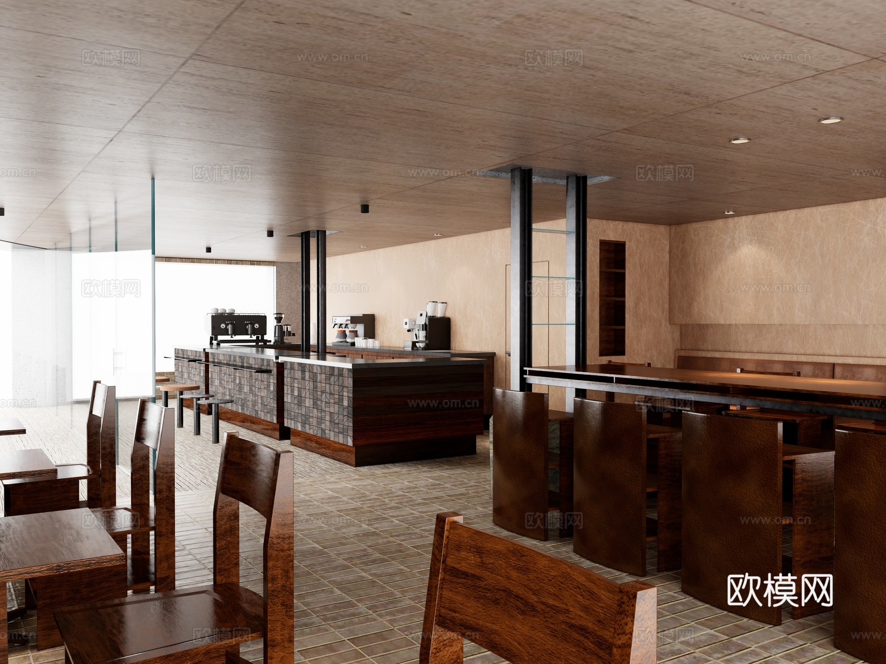 中古风咖啡厅 咖啡馆su模型下载（渲染图2）