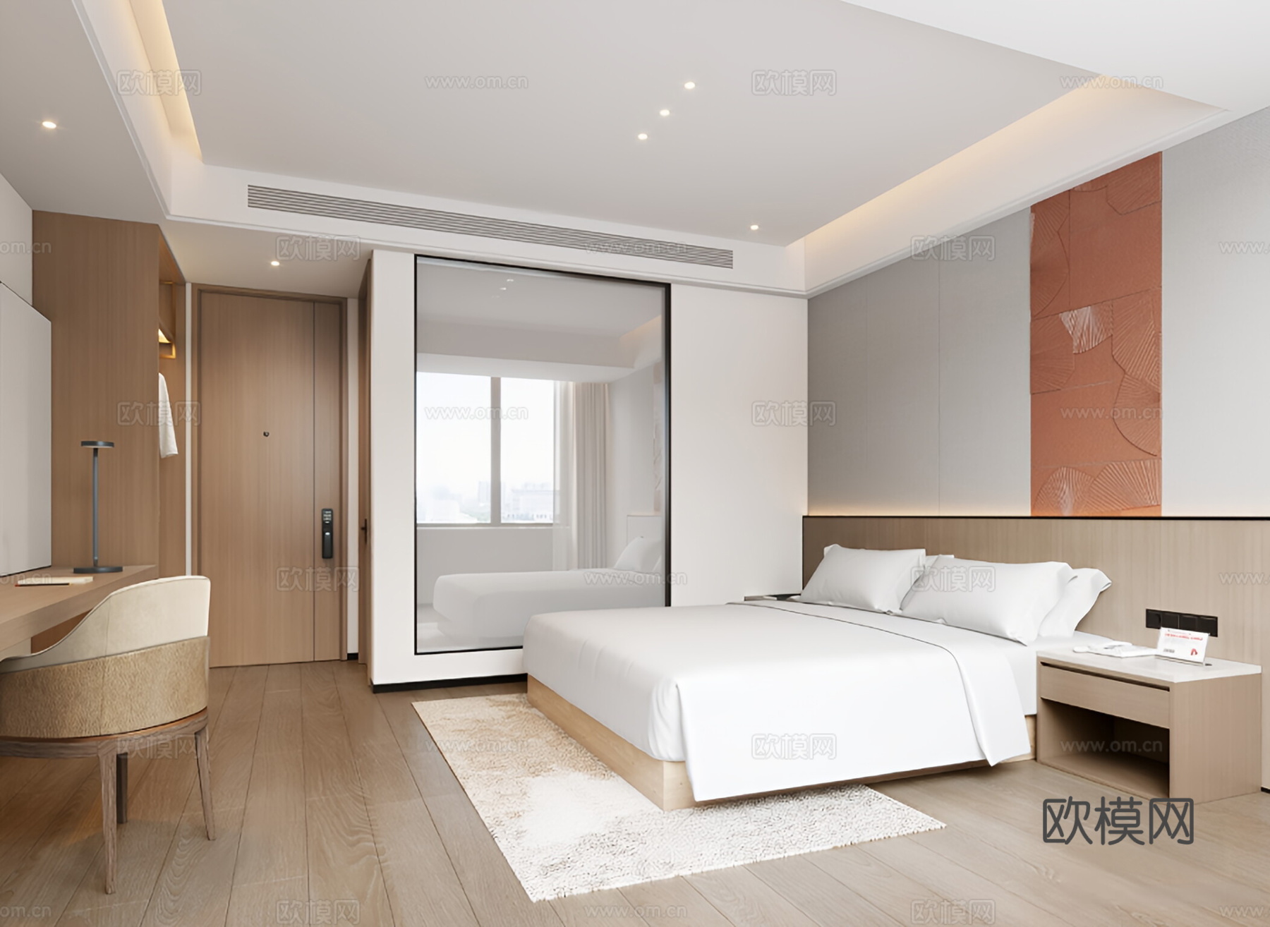 现代酒店客房 大床房3d模型下载
