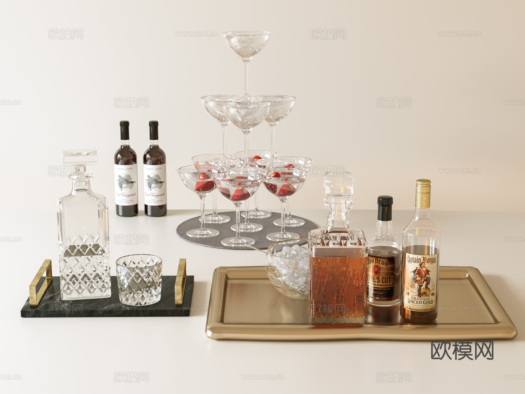 白酒 酒水 酒瓶 酒杯 红酒su模型下载（渲染图2）