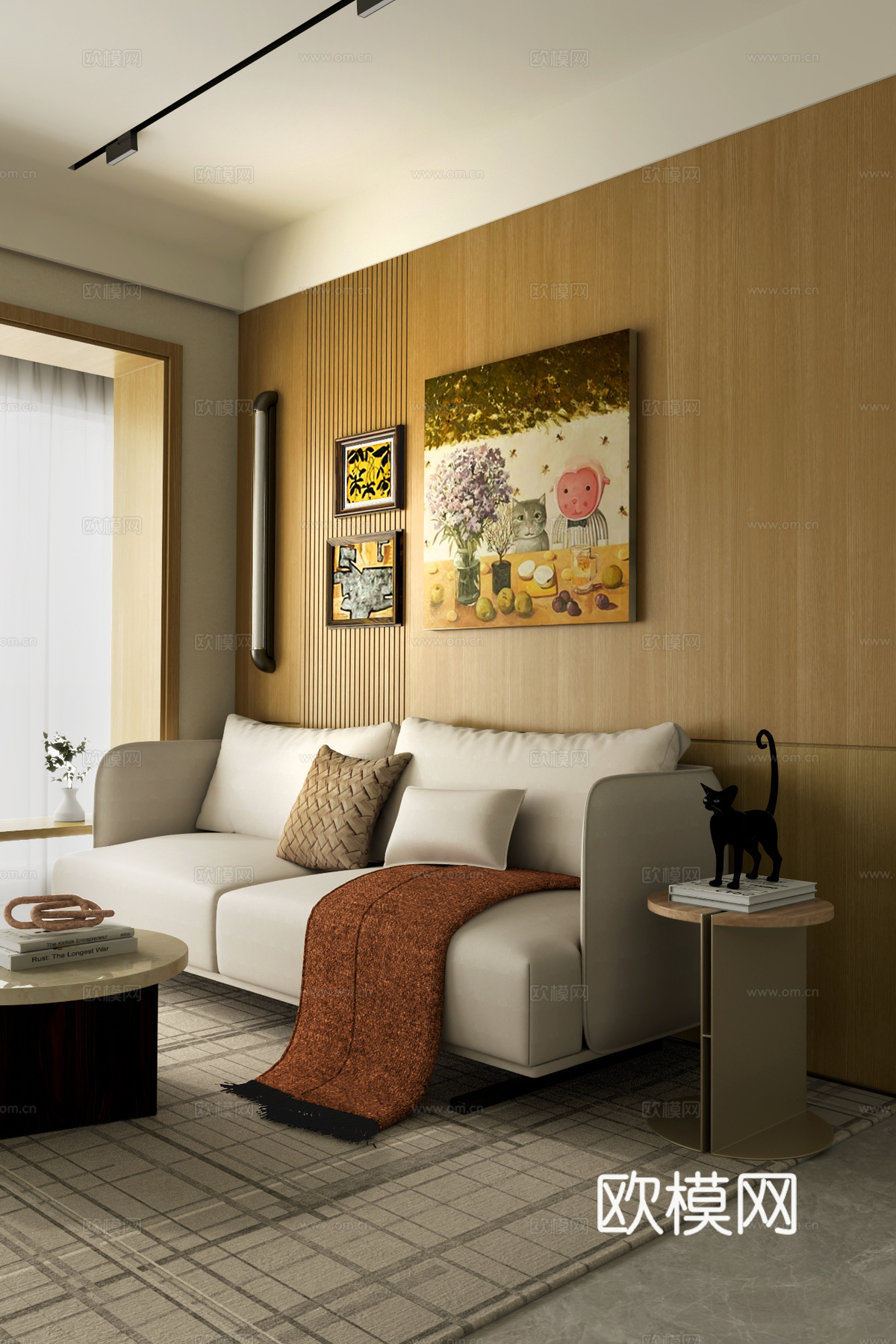 现代双人沙发 装饰画 茶几3d模型下载