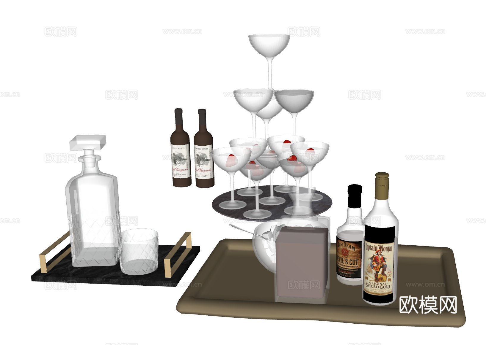 白酒 酒水 酒瓶 酒杯 红酒su模型下载（渲染图1）