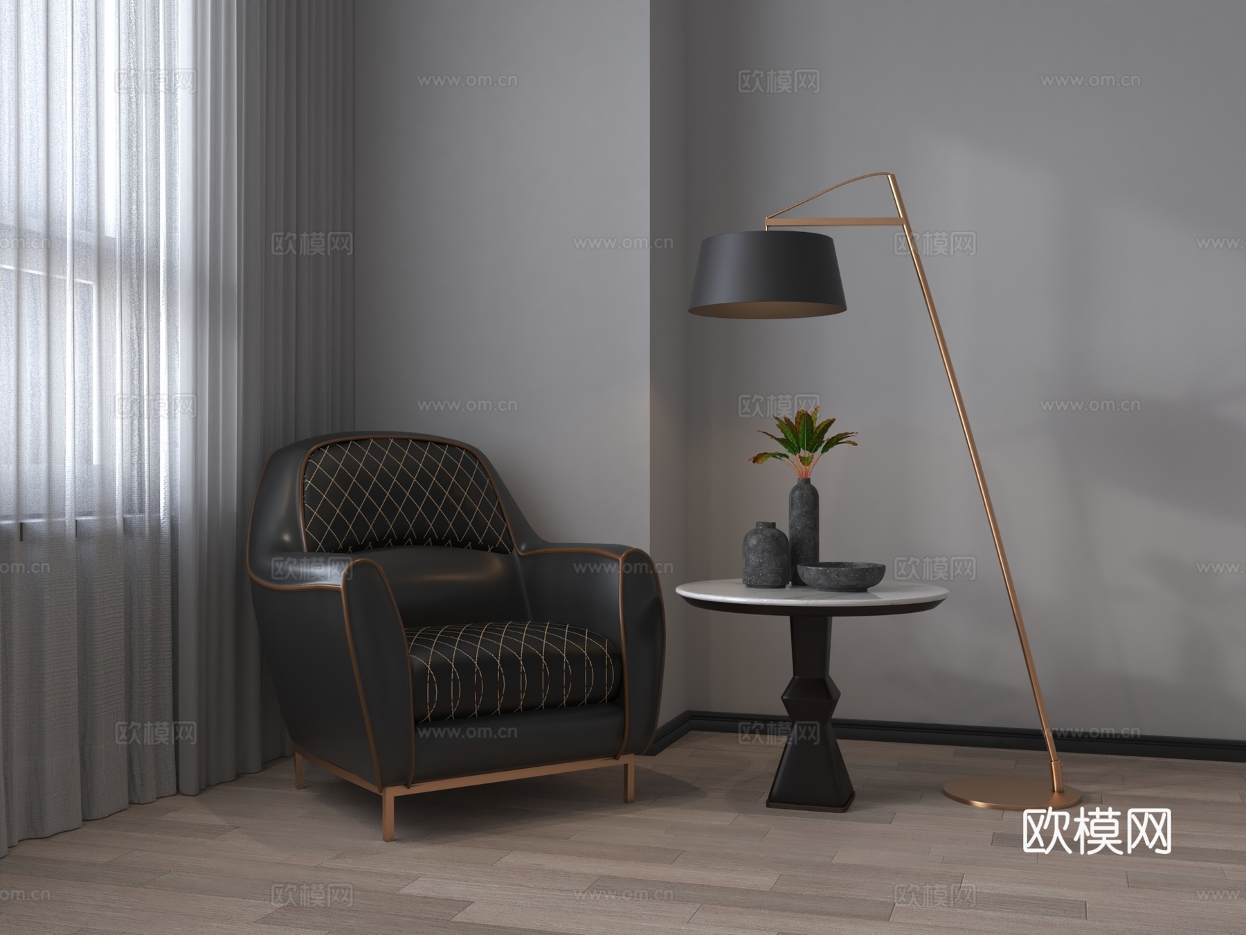 欧式皮革菱形纹沙发 单人沙发3d模型下载