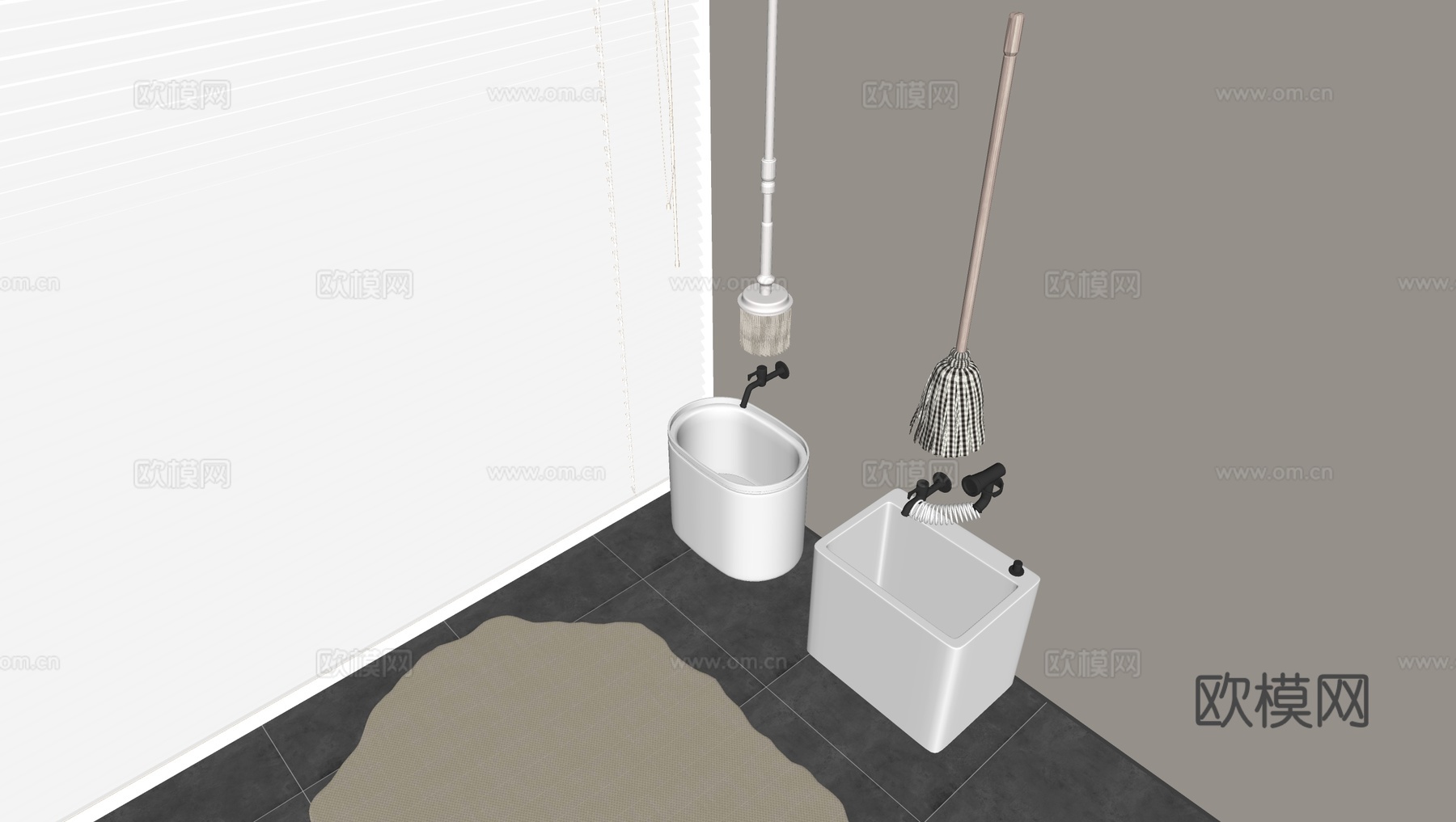 拖把池 拖布墩布池 水龙头su模型下载（渲染图1）