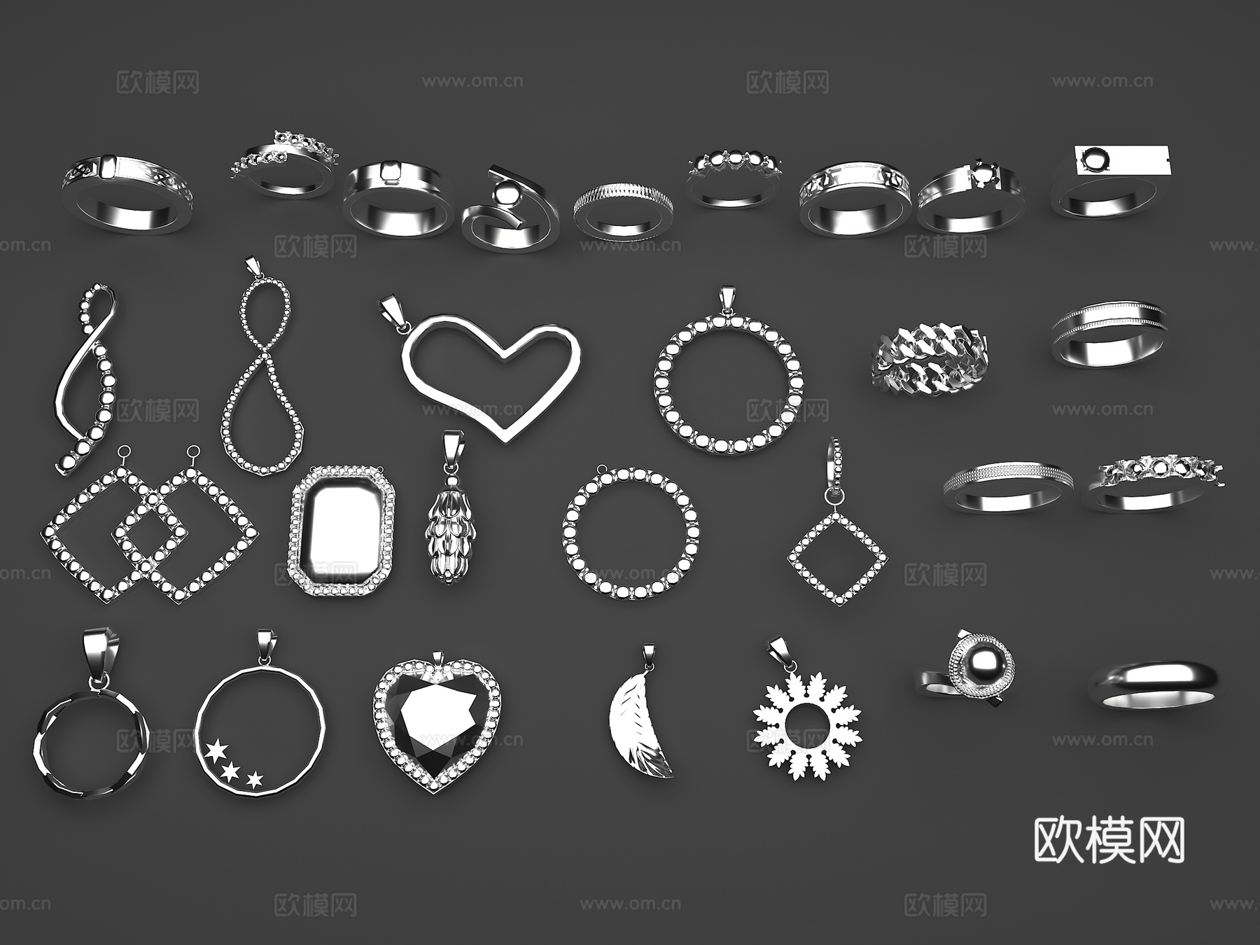 首饰 耳环 项链 花瓣 珠宝首饰 戒指3d模型下载