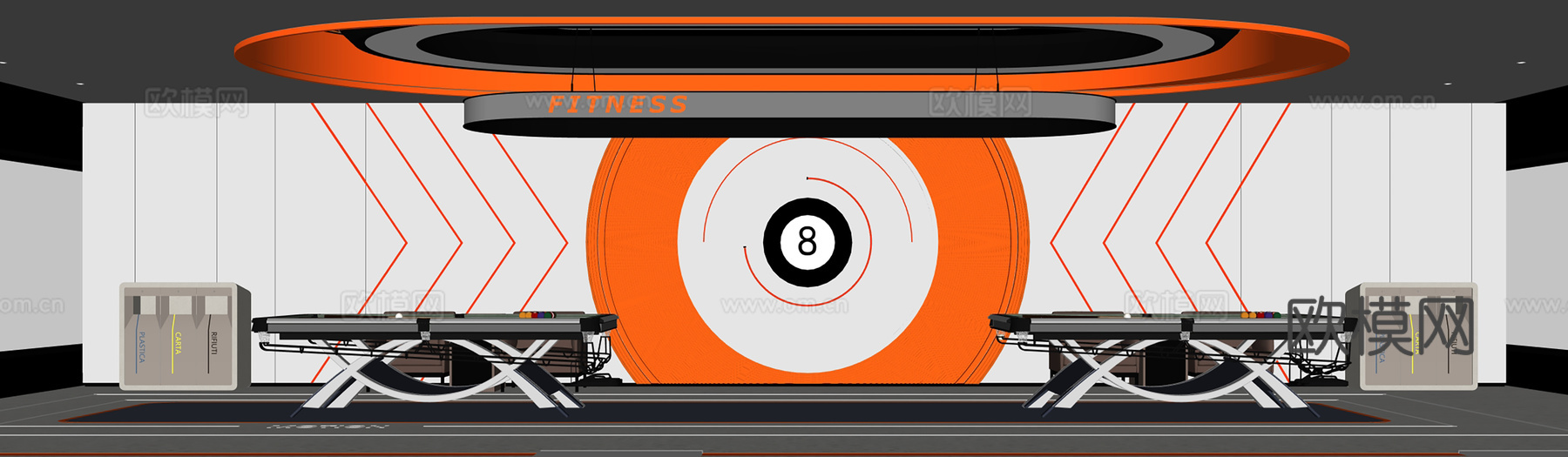 现代台球馆 台球厅su模型下载（渲染图1）