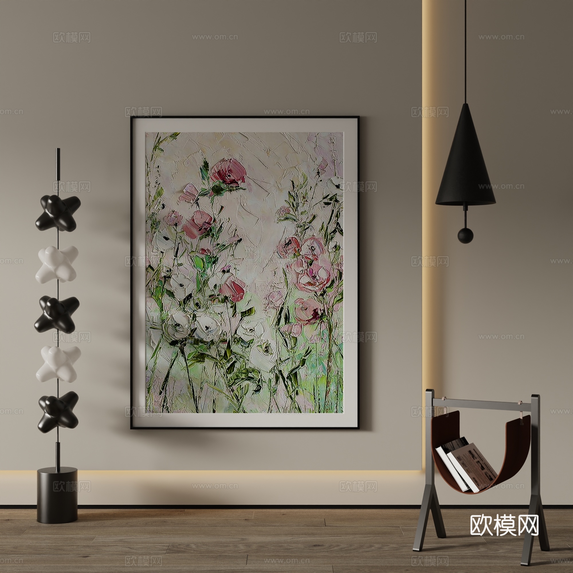 现代装饰画 花朵油画3d模型