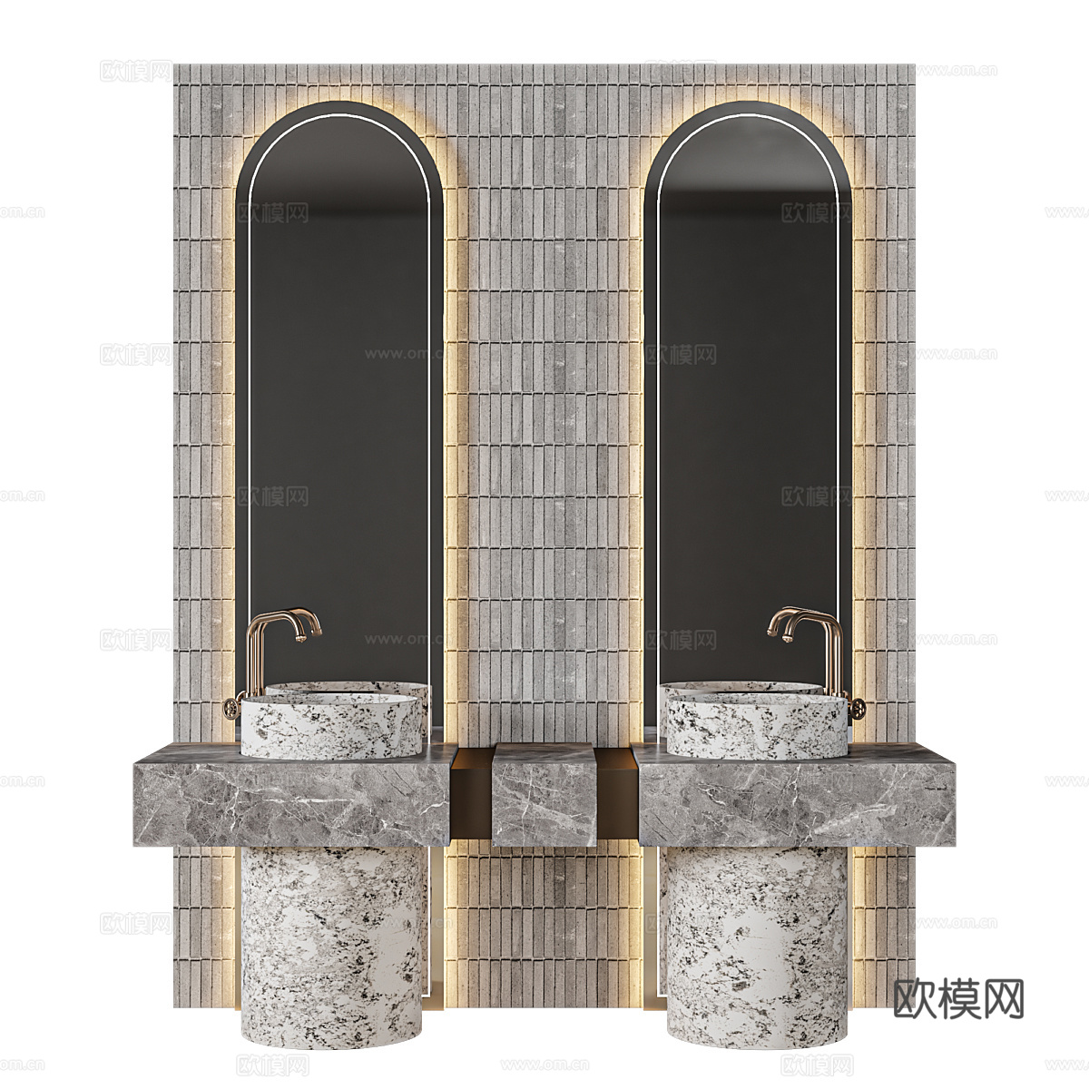 新中式浴室柜 双盆洗手台 立地洗手台3d模型