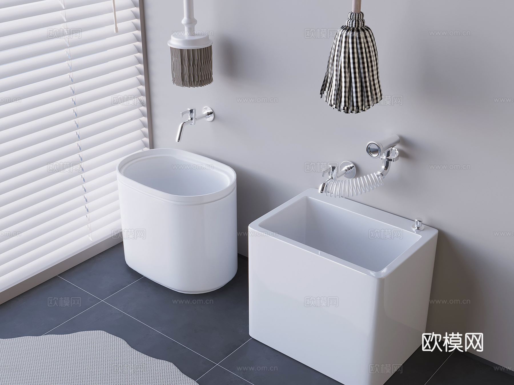 拖把池 拖布墩布池 水龙头su模型下载（渲染图2）