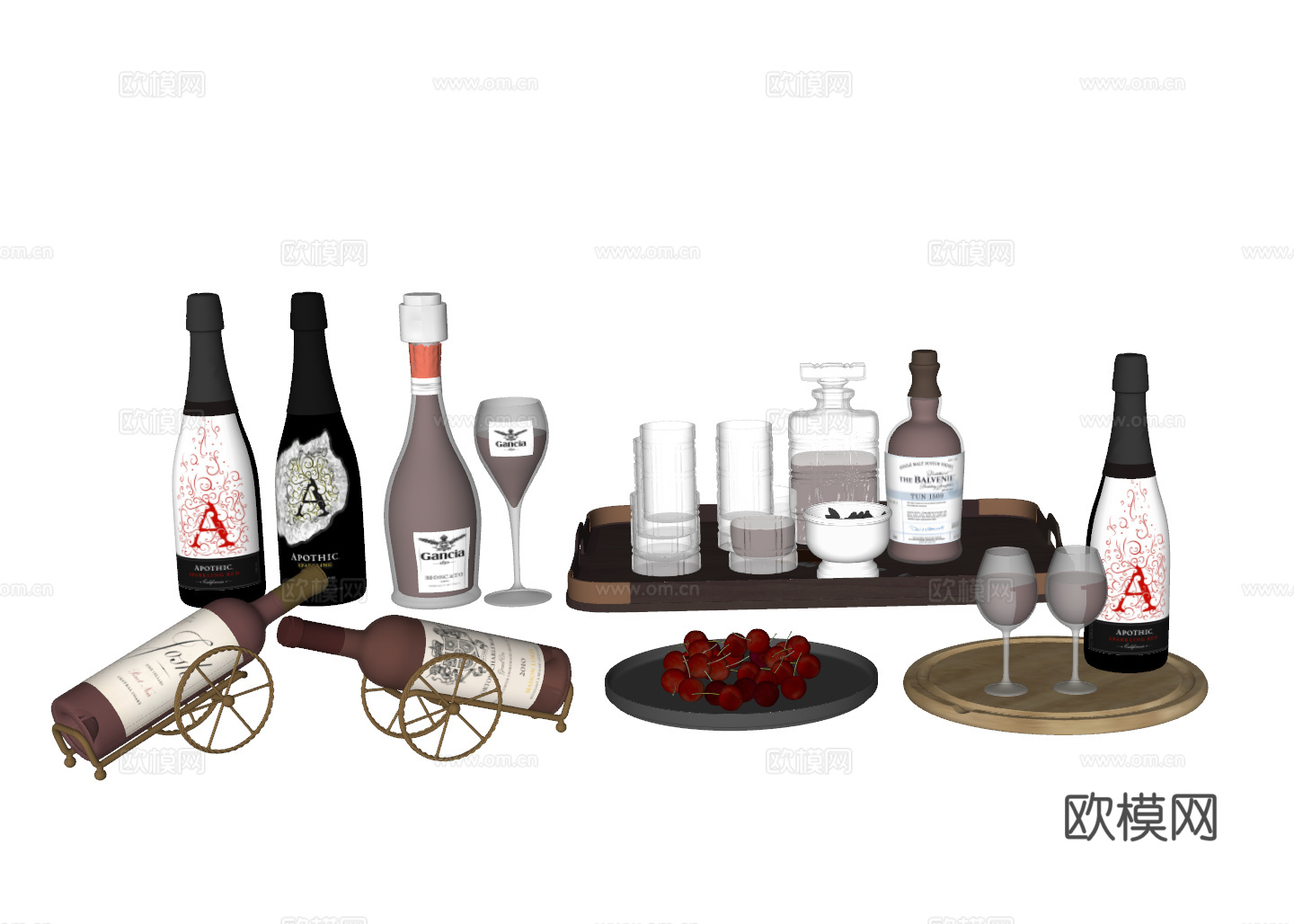 酒瓶 酒水 酒杯 洋酒su模型下载（渲染图1）