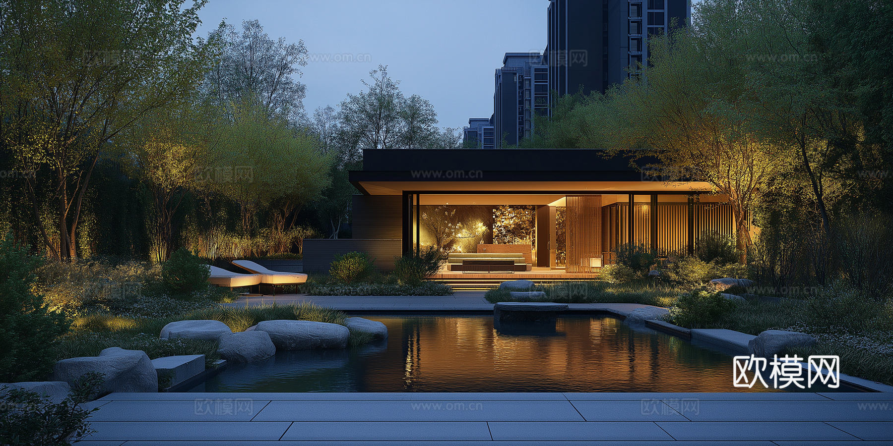 高清园林景观夜景下载