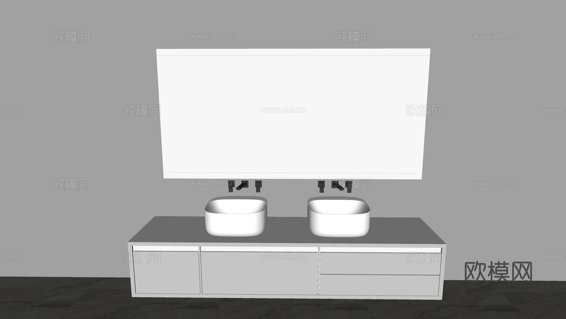 双盆洗手台 洗手盆su模型