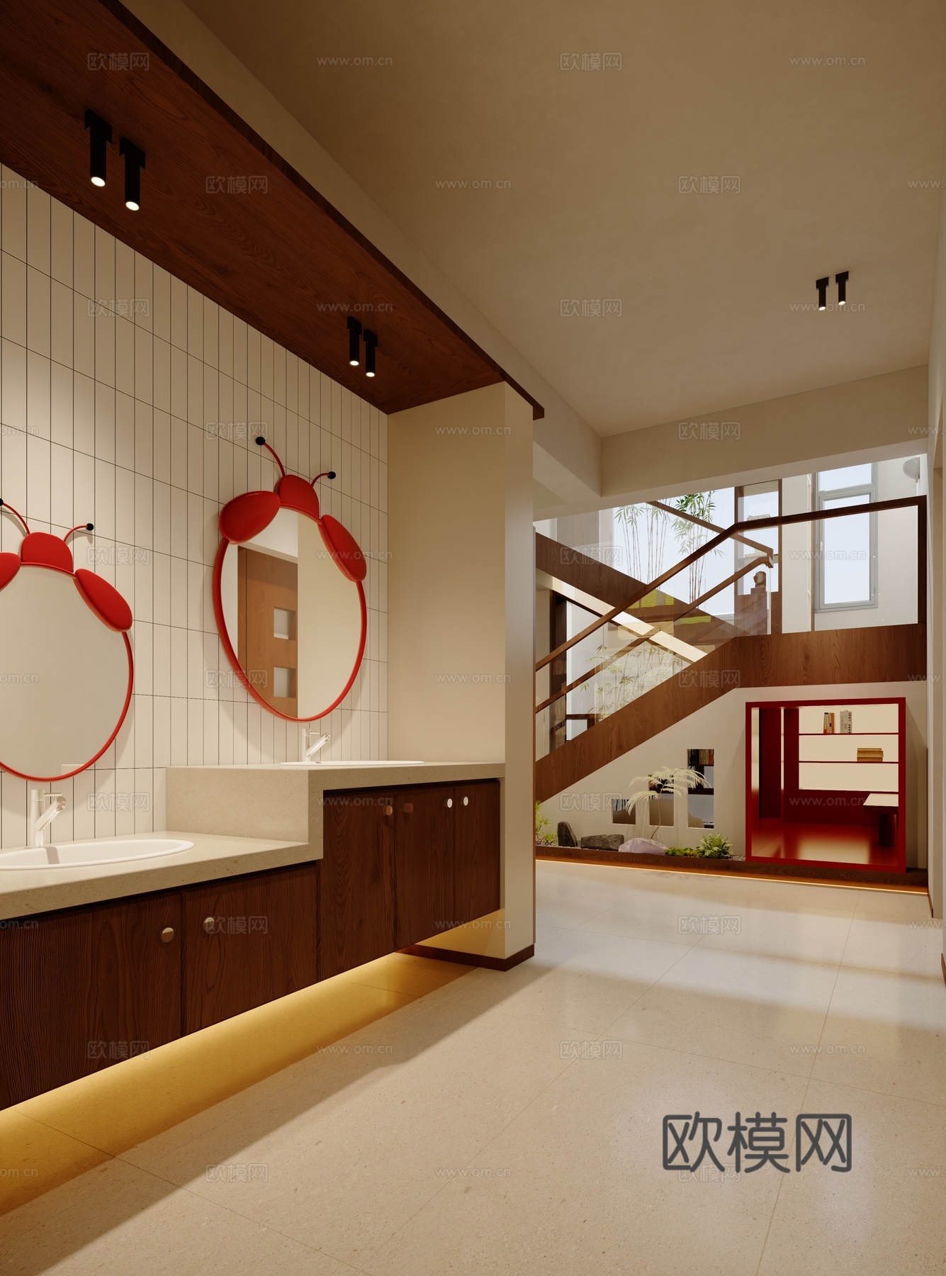 侘寂风幼儿园 儿童洗手台3d模型下载