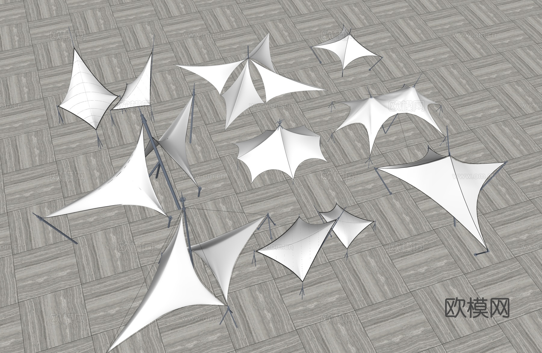 现代张拉膜 遮阳棚 雨棚su模型