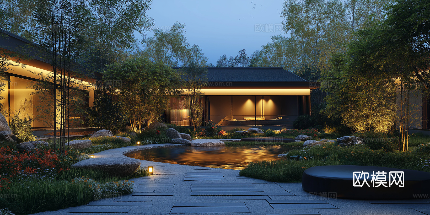 高清园林景观夜景下载