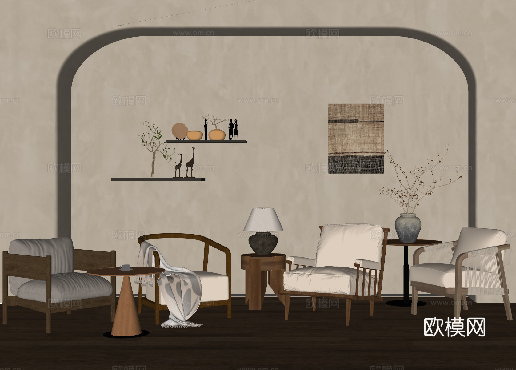 侘寂椅子 休闲椅su模型下载（渲染图1）