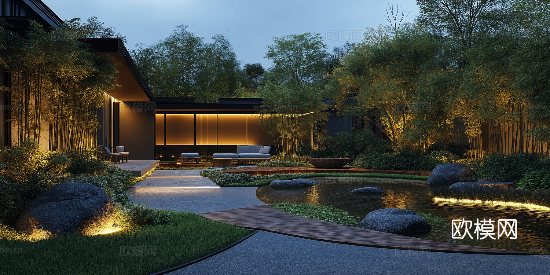 高清园林景观夜景下载