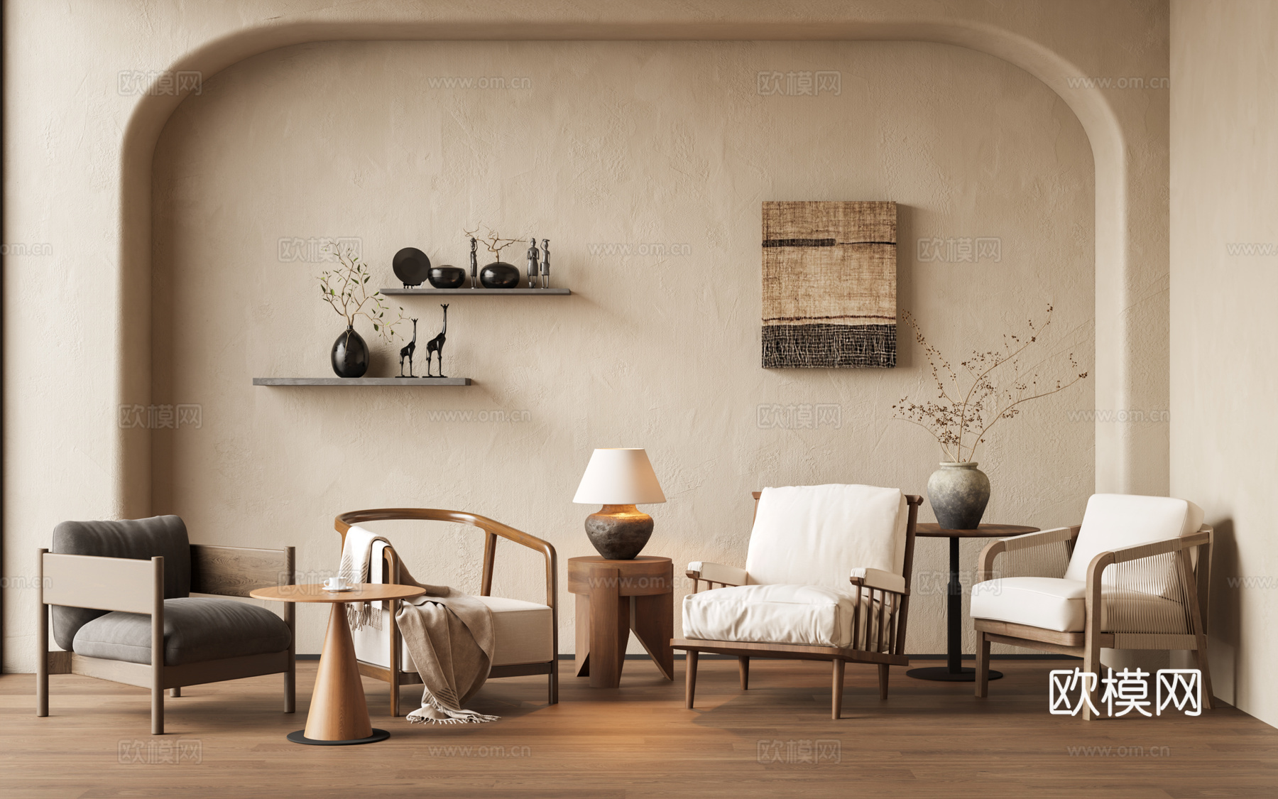 侘寂椅子 休闲椅su模型下载（渲染图2）