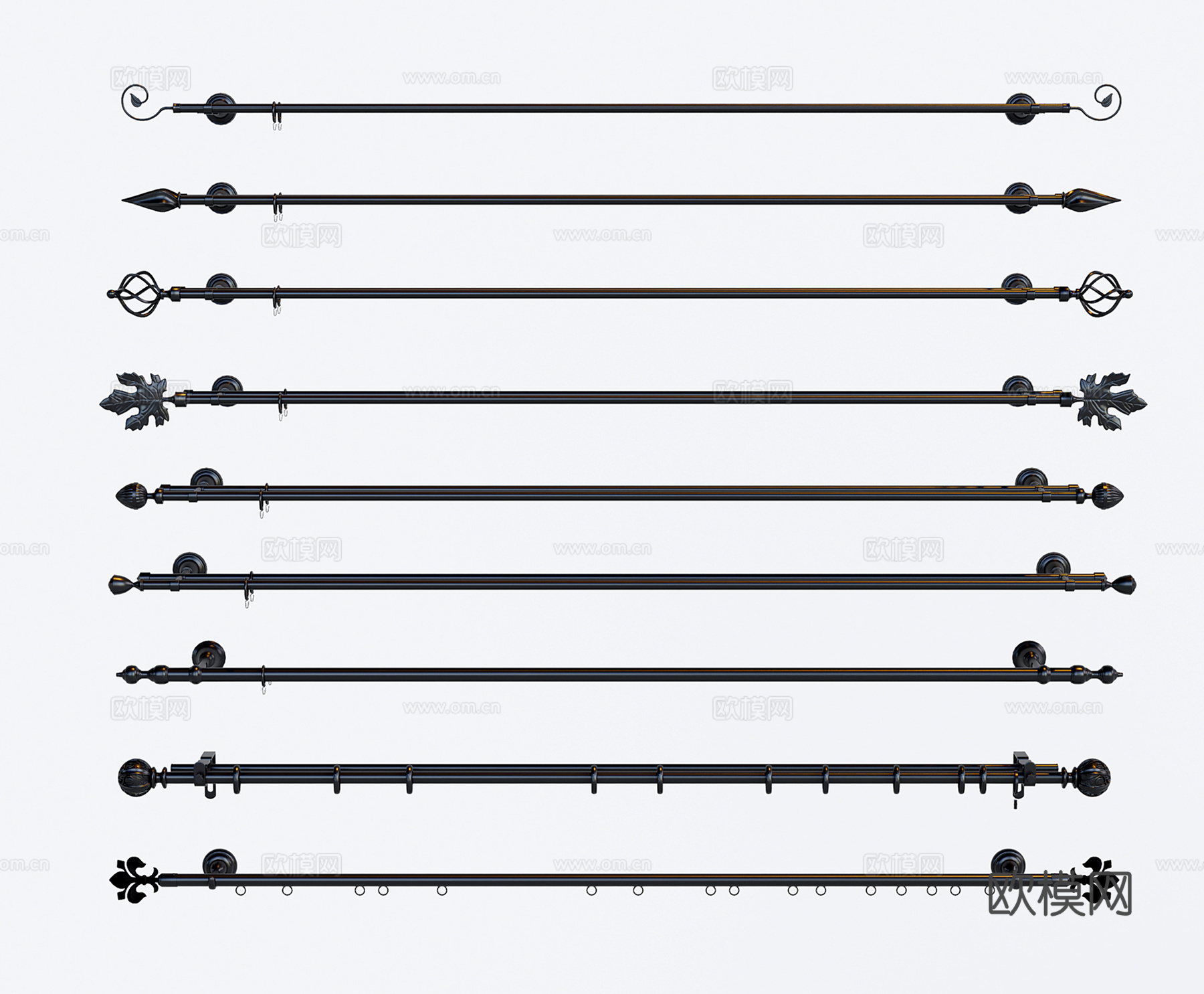 法式窗帘杆 罗马杆 滑杆 窗帘导轨3d模型